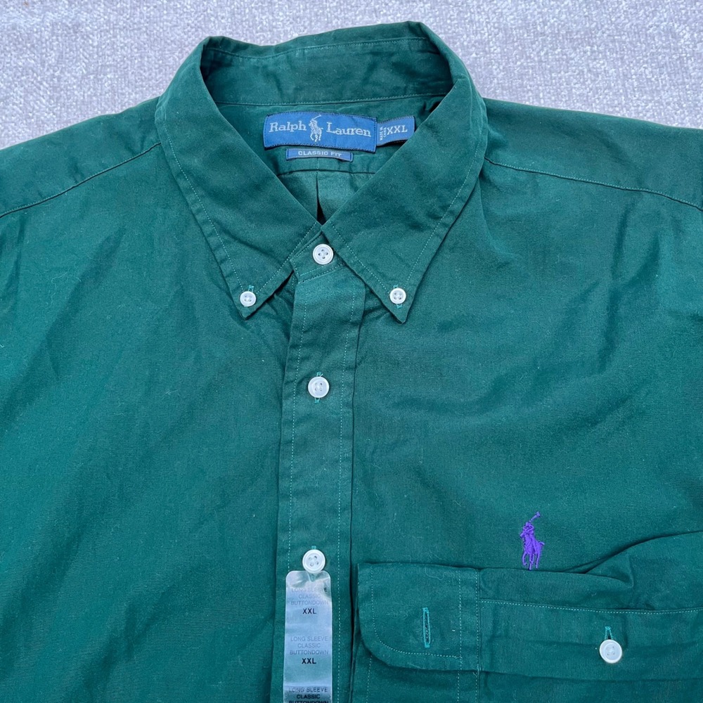 Ralph Lauren Classic Fit Button Down Shirt Green Cotton XXL Long Sleeve Pony new